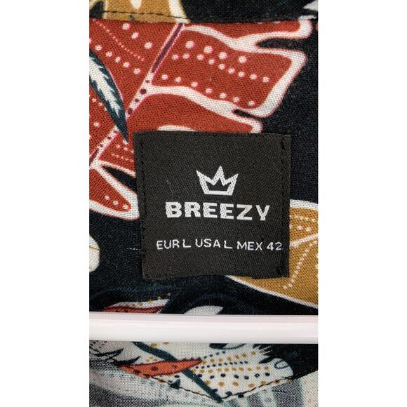 Breezy Men’s Size Large Hawaiian Shirt Short Sleeve Tropical Button Front Casual - Picture 7 of 12